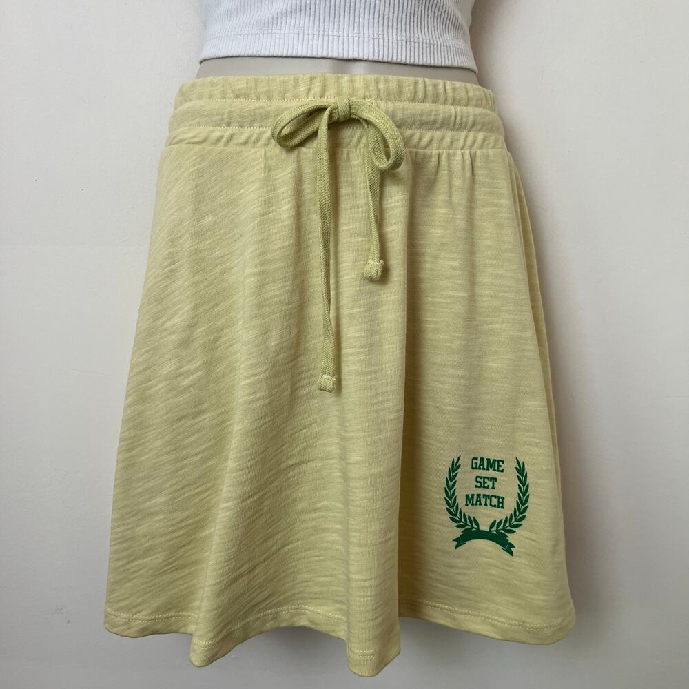 NWT Sundry Yellow Drawstring Athletic Jersey Knit Game Set Match Skirt Small